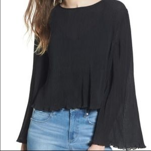 Leith black pleated wide sleeve blouse sz M